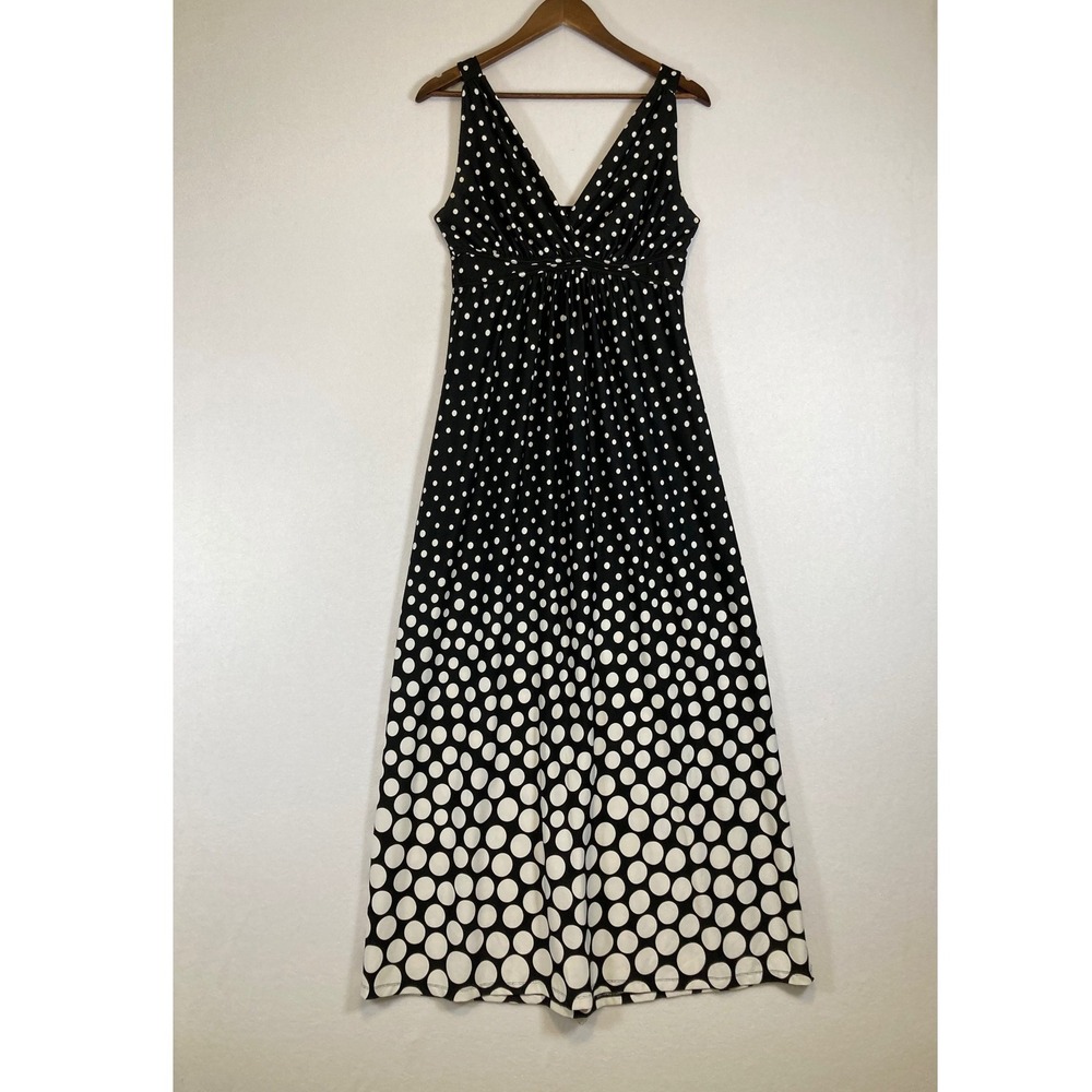 Retro Chic Metaphor Women Medium Black‎ White Polka Dot Ombre V-Neck Maxi Dress